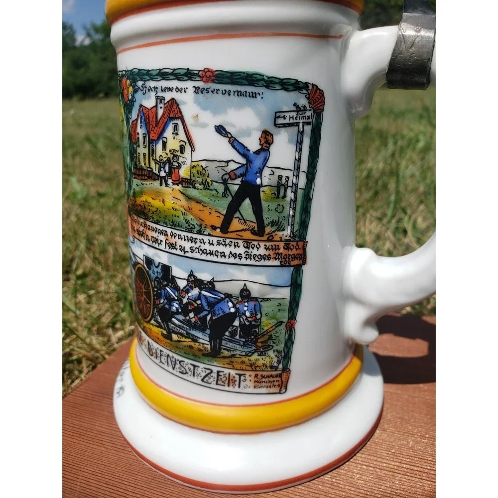 Antique German Reservistenkrug Beer Stein Regt Nr 71 Cassel 1909-12 Cannon Lid
